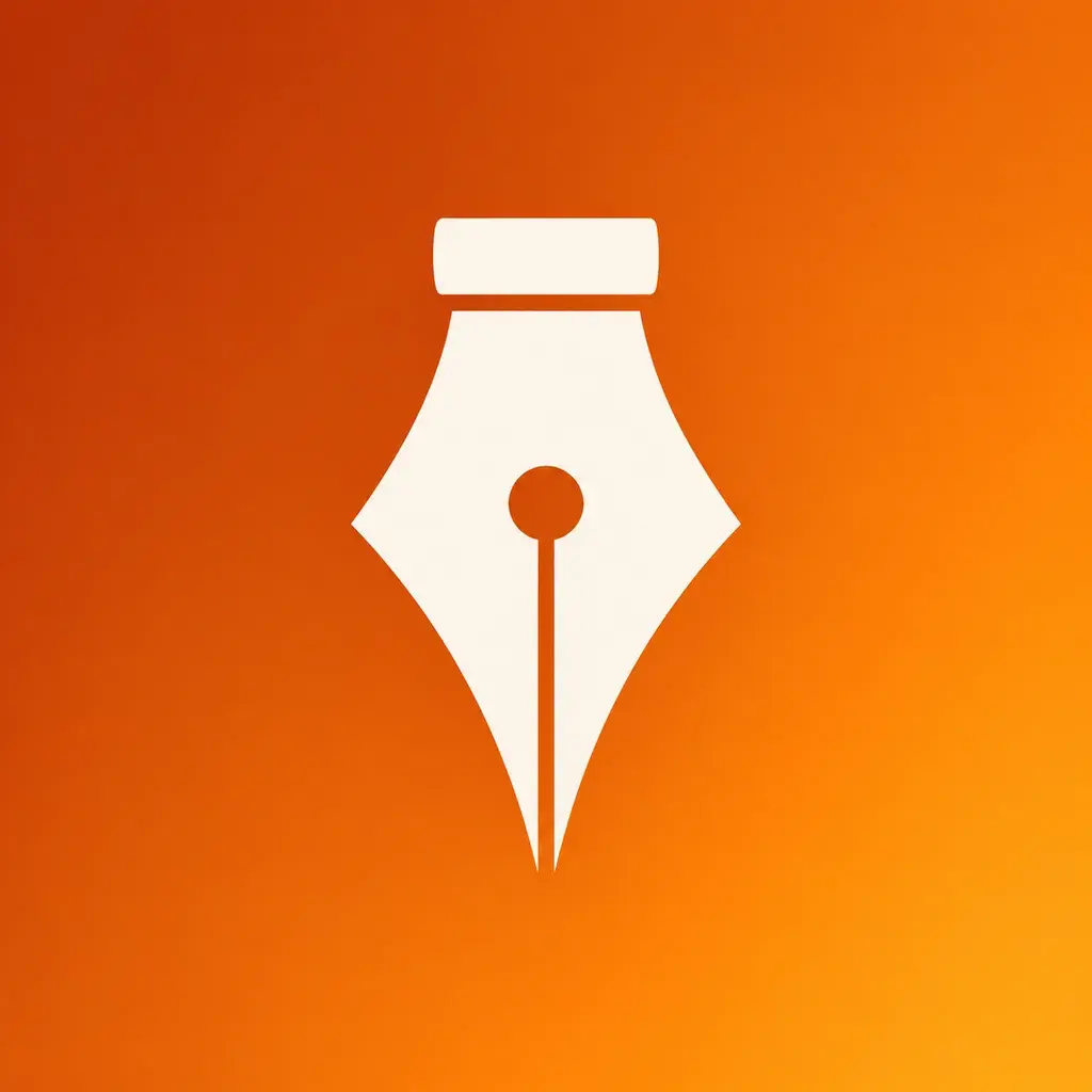 The same pen nib after one edit, now on a warm orange gradient