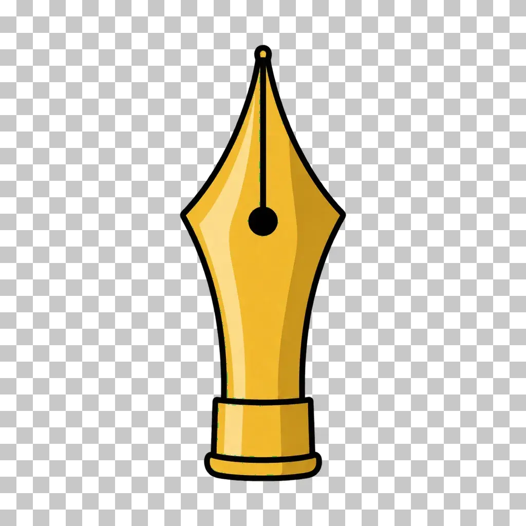 Golden fountain pen nib sticker on a checkerboard that shows its transparent background