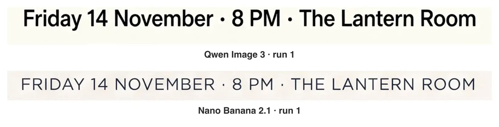 1回目のポスターから小さい行を切り出したもの。上が Qwen Image 3、下が Nano Banana 2.1