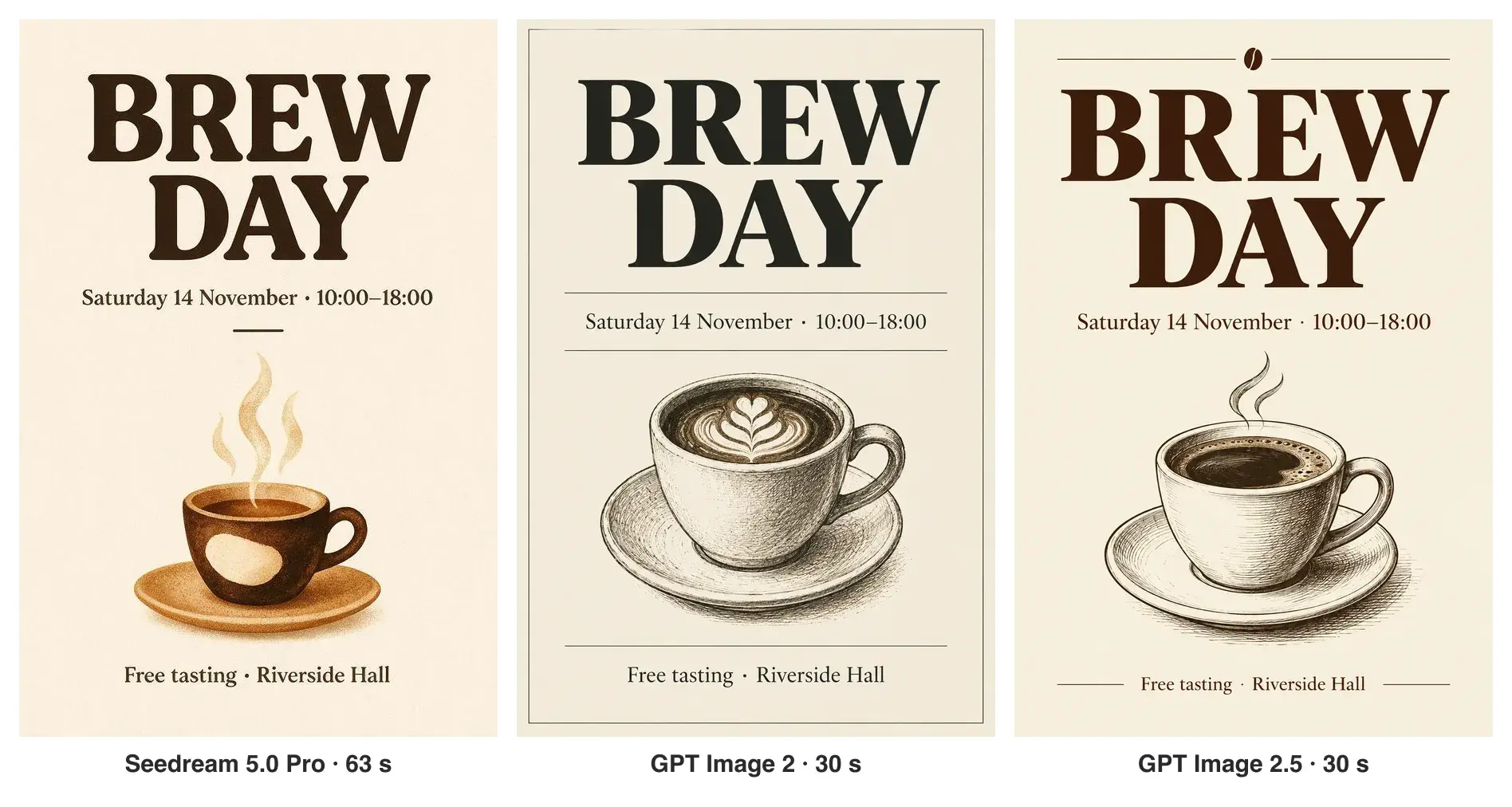 Los tres carteles de café, uno al lado del otro
