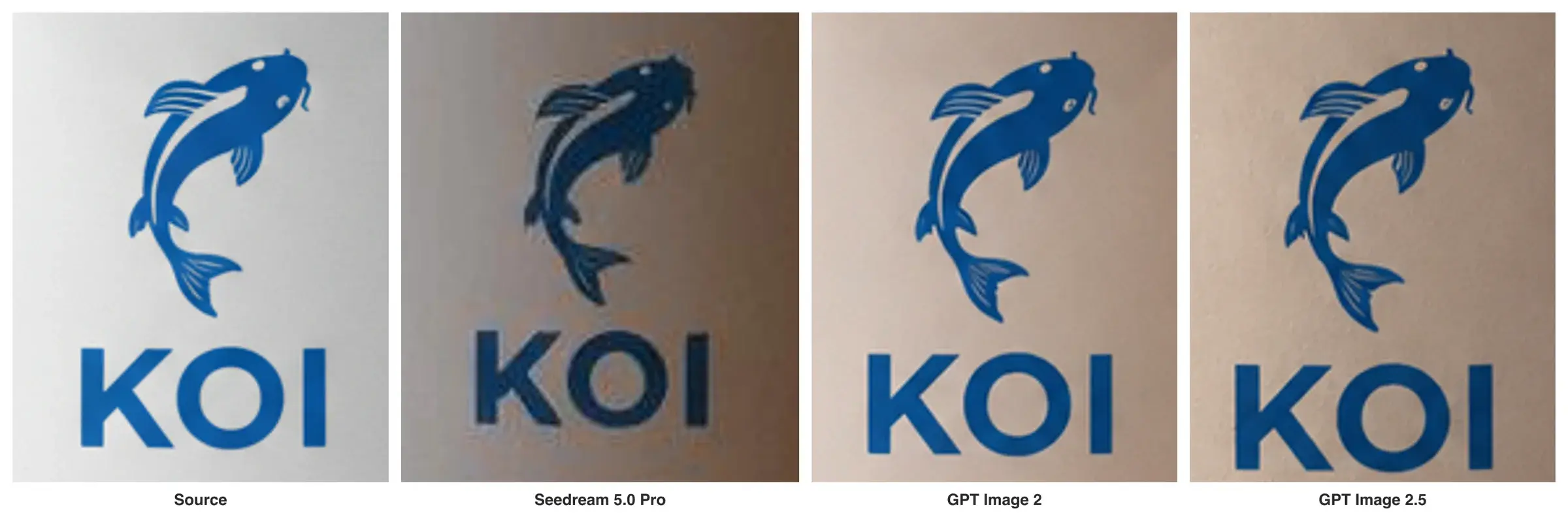 Recortes del logo koi en las cuatro imágenes