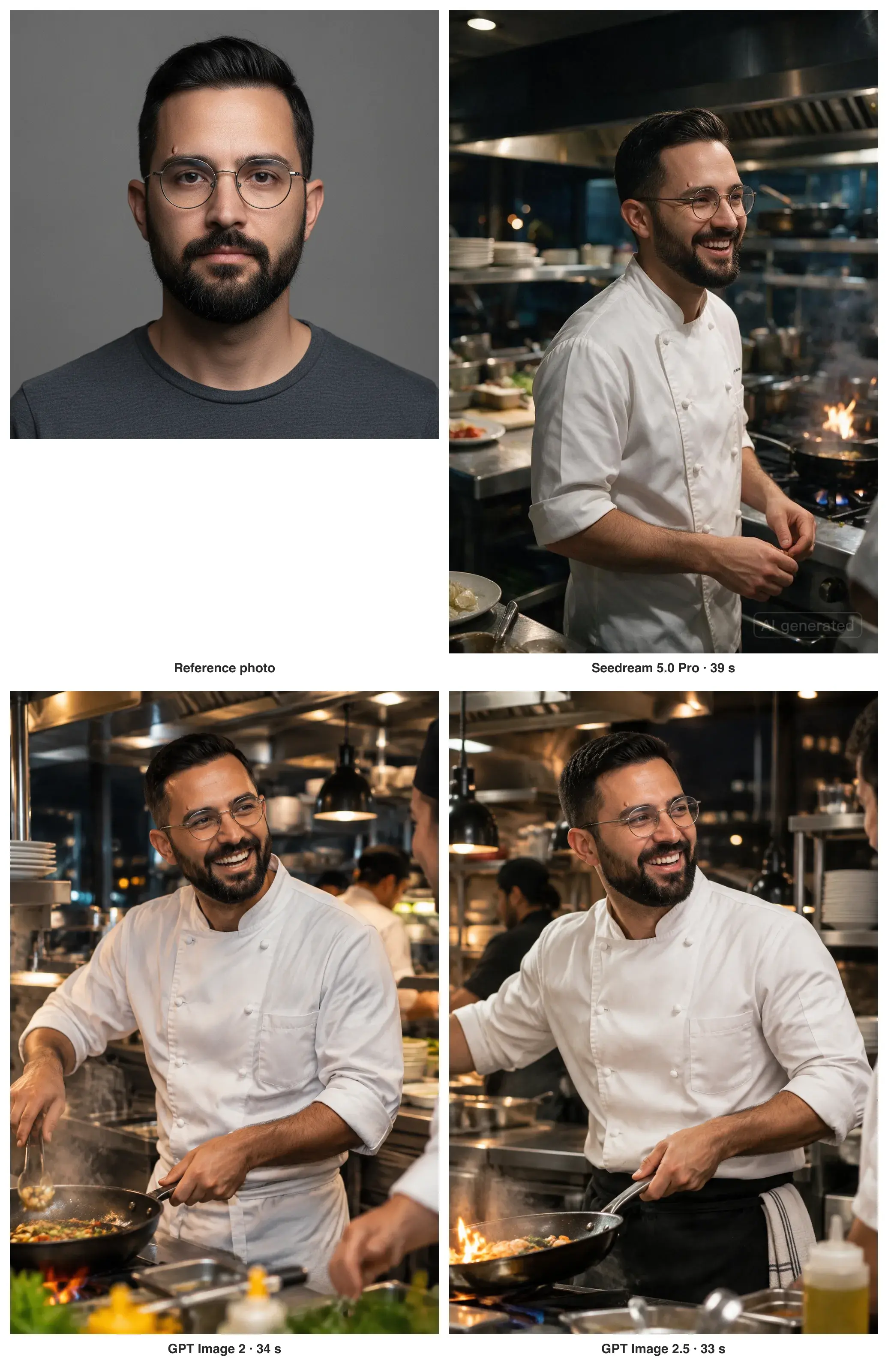 La foto de referencia y las tres escenas de cocina