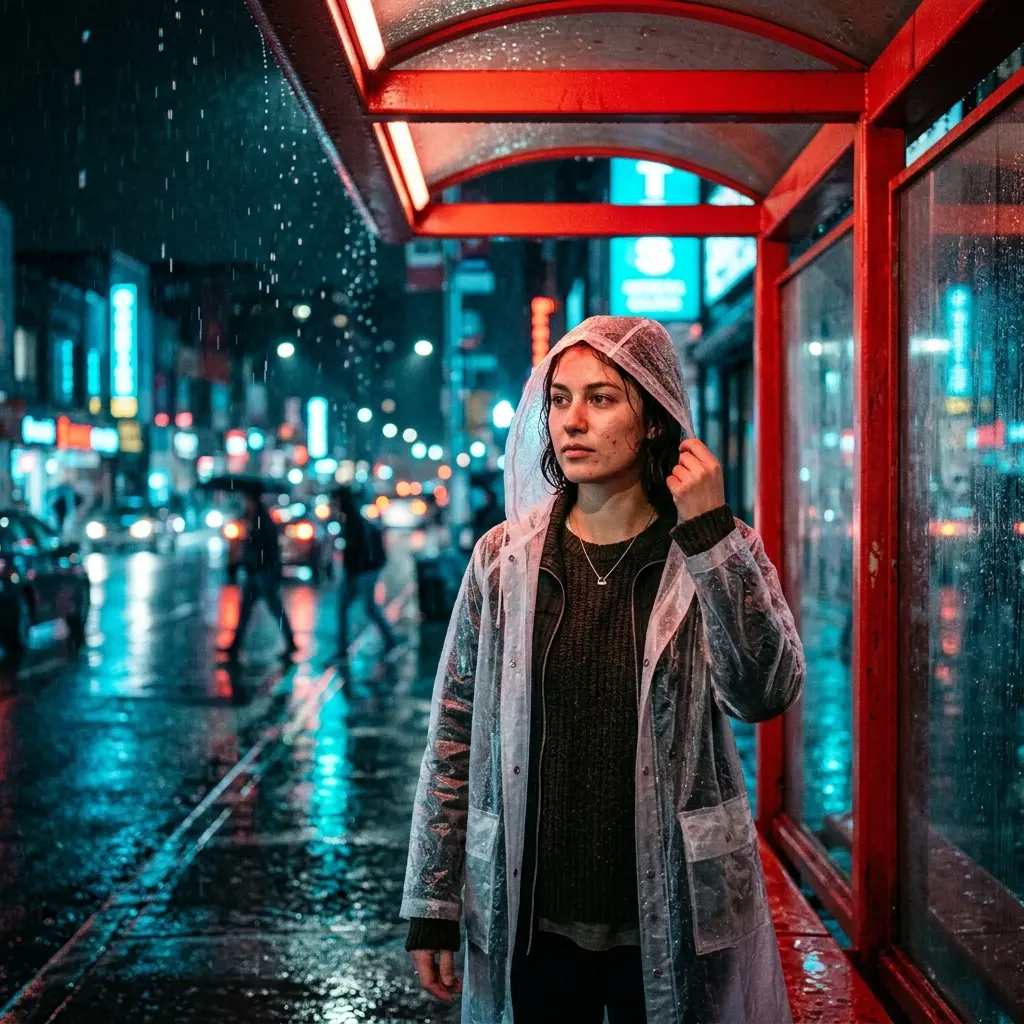 Neon Rain Portrait